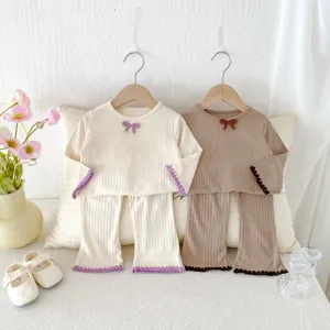 Baby girl autumn ribbed top and flared pants two piece pajama set cute infant home clothes