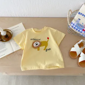 Infant baby short sleeve yellow t-shirt cute cartoon lion design summer children top apparel