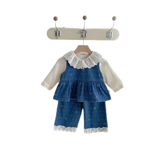 Kleinkind Baby Mädchen Herbst Kleidung Set Langarm Bluse Jeans Weste und Hose 2tlg