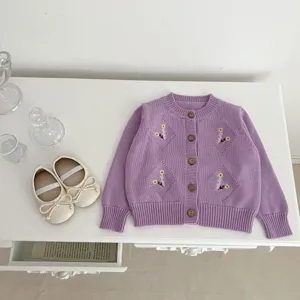Baby girl knit cardigan autumn long sleeve cute floral embroidered sweater top toddler outerwear