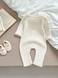 Baby Rippstrick Strampler langarm neutrales Baby Jumpsuit Kleinkind Frühlingsoutfit