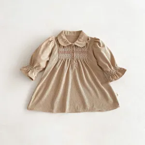 Toddler baby girl corduroy dress cute peter pan collar long sleeve autumn infant clothing