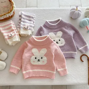 Infant autumn winter cozy fluffy bunny sweater and socks set cute toddler warm sleepwear 2pcs