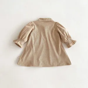 Cute baby girls corduroy dress long sleeve puff sleeve toddler infant autumn apparel