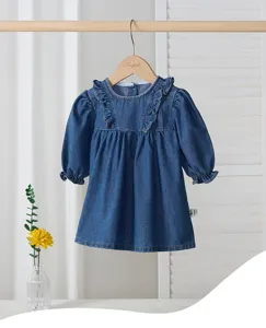 Vestido de mezclilla para bebé niña primavera manga larga volantes tierno suave casual