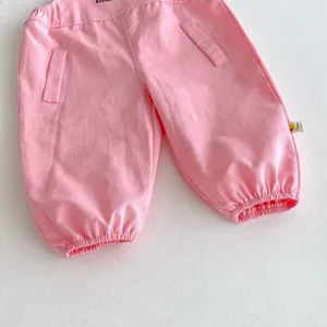 Peto rosa de bebé niña bonitos puños elásticos pantalones de otoño ropa infantil bonita