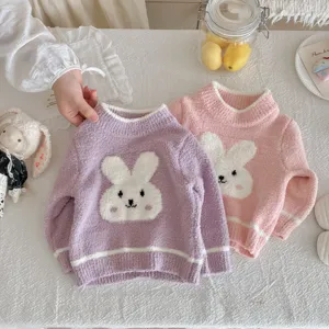 Cute infant rabbit plush sweater set for autumn and winter, cozy baby warm pullover top.