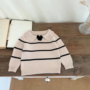 Infant striped lapel knit sweater, cute autumn winter baby pullover top, cozy knitwear.
