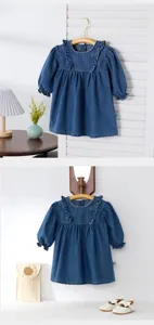 Vestido de mezclilla para bebé niña manga larga volantes linda ropa de primavera