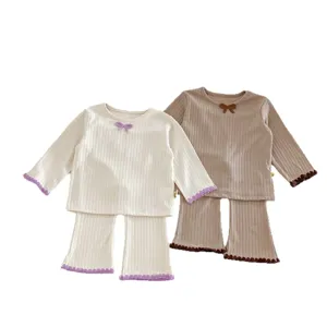 Baby girls fall ribbed long sleeve top and flare pants two-piece set cute infant home wear outfit