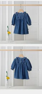 Bonito vestido vaquero para niña bebé de manga larga cuello con volantes ropa de primavera