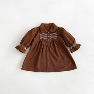 Toddler baby girls corduroy dress long sleeve cute doll collar autumn sweet princess dress