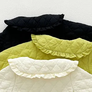 Toddler baby girls winter fleece-lined quilted coat cute ruffle collar sweet outerwear
