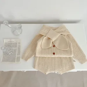 Conjunto de cardigan pantalones cortos bufanda de punto bebe otono invierno ropa