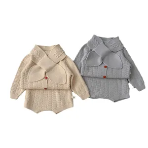 Conjunto de jersey de punto para bebé otoño invierno cárdigan pantalones cortos bufanda