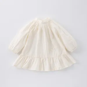Girls Long Sleeve Dress French Style Cute Butterfly Embroidery A-Line Princess Dress Children Cotton Apparel