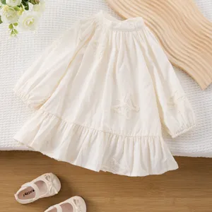 Cute baby girls long sleeve white dress with butterfly embroidery toddler princess