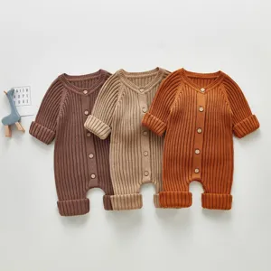 Säugling Baby Langarm Gestrickt Strampler Frühling Herbst Neugeborenen Baumwolle Jumpsuit Casual Einfarbig Rundhals Babykleidung