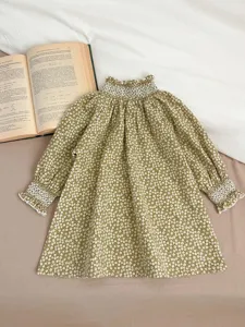 Infant floral long-sleeve dress toddler cute lace collar smocked dress toddler apparel
