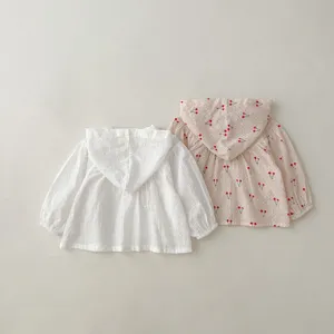 Baby zomer zonbescherming jas met capuchon, ademend licht katoen, schattige kersen print top.