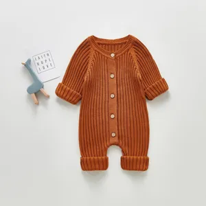Baby Langarm Strick Overall braun Kleinkind unisex süßer Cardigan Jumpsuit Kinder Bekleidung