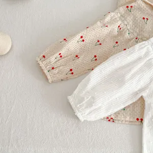 Baby meisje zomer lange mouw blouse schattig kersen print lichtgewicht casual kinder shirt