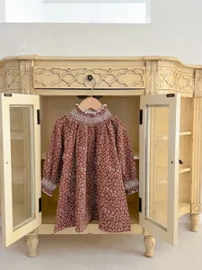 Baby toddler long sleeve floral smocked dress cute infant girl vintage style clothing