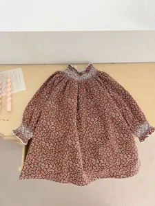 Infant toddler baby girl long sleeve floral dress cute ruffled collar casual autumn wear