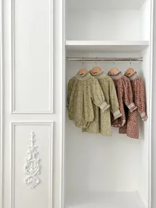 Cute floral baby toddler dresses and rompers set with ruffle high collar and long sleeves.