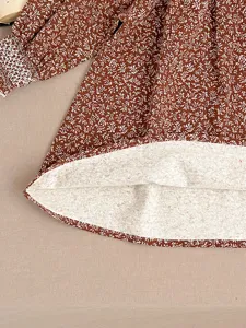 Toddler baby girl ditsy floral long sleeve blouse with lace cuff and warm fleece lining.