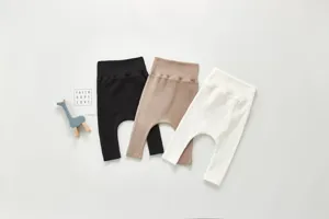 Comfortable cotton baby ribbed high-waist long pants cute solid color toddler casual leggings