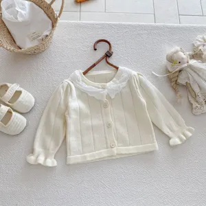 Baby girls knit cardigan sweater cute lace collar toddler outerwear toddler autumn clothes sweet