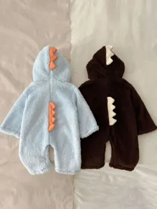 Mameluco mono de dinosaurio de felpa cálido para bebé, detalles de invierno lindos.