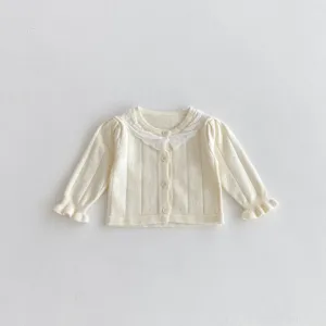 Cute infant baby girl knitted cardigan sweet lace collar long sleeve toddler sweater top