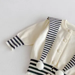 Baby striped knitted cardigan for infant toddler girls, cute autumn winter sweater top.
