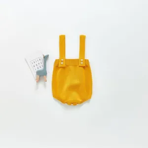 Body romper con bretelle lavorato a maglia giallo, vestiti autunnali carini per neonati.