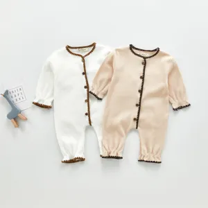 Süßer Kleinkind Baby Strick Strampler Reine Baumwolle Langarm Neugeborener Jumpsuit Rüschenkragen Kleinkind Kleidung