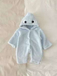 Monos de forro polar azul con capucha para bebé, ropa cálida de invierno, diseño suave y afelpado.