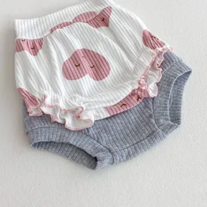 Ensemble de sarouels côtelés pour nouveau-né, jolies culottes à volants avec imprimé rose, doux.