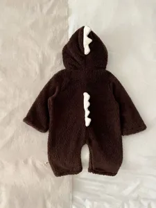Mono de bebé dinosaurio con capucha, suave mameluco de felpa cálido con espinas.
