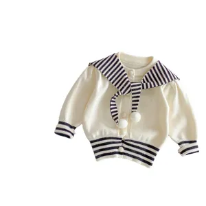 Infant striped sailor collar knit cardigan sweater baby girl cute outerwear top fashion