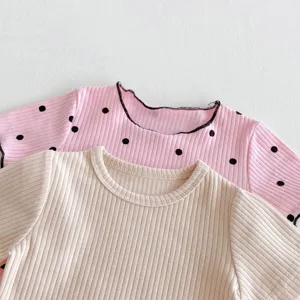 Ensemble de t-shirts à manches courtes côtelés pour bébés, hauts décontractés à pois