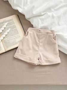 Cute baby corduroy shorts solid color casual infant toddler bottoms for spring daily wear.