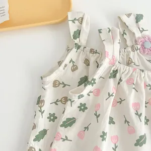 Top con bretelle floreale per neonati carino con decorazione floreale, cotone morbido.