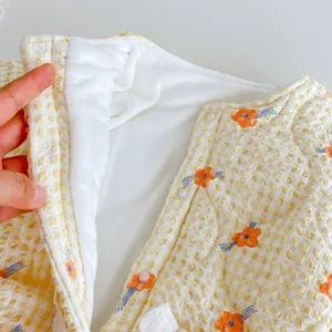 Baby winter quilted fleece jumpsuit warm padded romper cute yellow floral outerwear infant girl