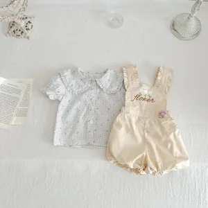 Neonato bambina camicia manica corta floreale e pantaloncini con bretelle set vestiti estate