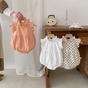 Korean style summer infant sleeveless baby romper cute polka dot ruffle collar bodysuit