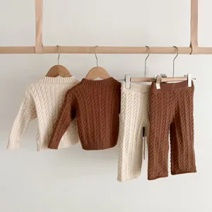 Baby Kleinkind Strick Zopfmuster Pullover Set Hose Zweiteiler Frühling Herbst Outfit