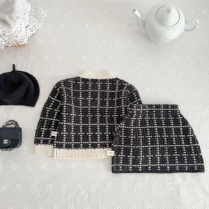 Infant black and white knit cardigan skirt set toddler little fragrance style two piece