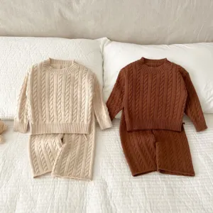 Kleinkind Baby Strickpullover Hose Set Freizeit Zopfmuster warme Winterkleidung Outfit